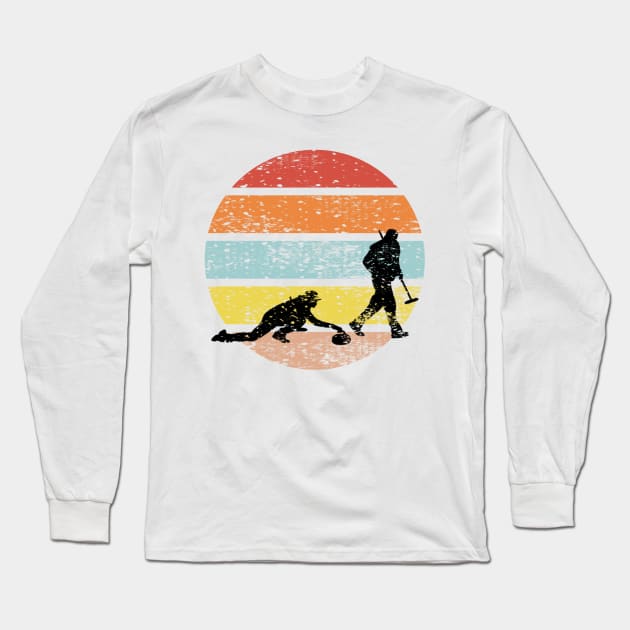 Curler Sliding Curling Stone Retro Vintage Long Sleeve T-Shirt by Little Duck Designs